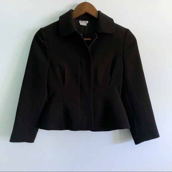Miu Miu Jackets & Blazers - Miu Miu Women Black Collared Cropped Blazer